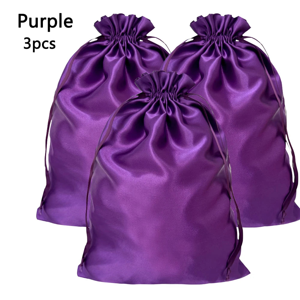 1/3Pcs Satin Drawstring Care Bag Custom Wigs Storage Dust Proof Packaging Pouch Purple Reusable Sack Handbag Shoes Travel Bag