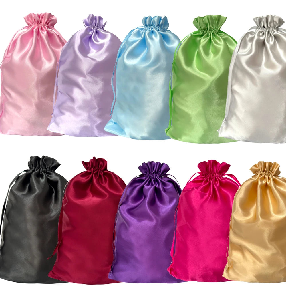 1/3Pcs Satin Drawstring Care Bag Custom Wigs Storage Dust Proof Packaging Pouch Purple Reusable Sack Handbag Shoes Travel Bag