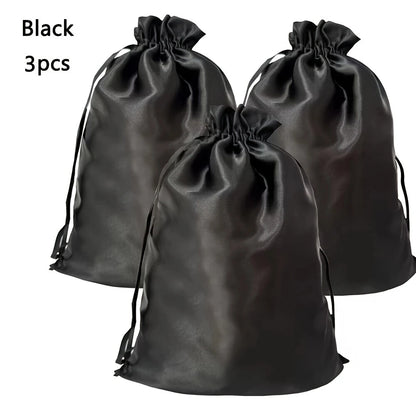 1/3Pcs Satin Drawstring Care Bag Custom Wigs Storage Dust Proof Packaging Pouch Purple Reusable Sack Handbag Shoes Travel Bag