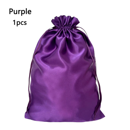 1/3Pcs Satin Drawstring Care Bag Custom Wigs Storage Dust Proof Packaging Pouch Purple Reusable Sack Handbag Shoes Travel Bag