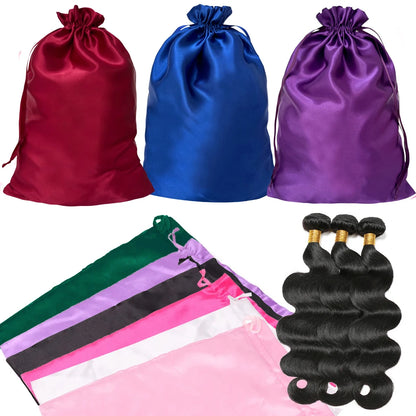 1/3Pcs Satin Drawstring Care Bag Custom Wigs Storage Dust Proof Packaging Pouch Purple Reusable Sack Handbag Shoes Travel Bag