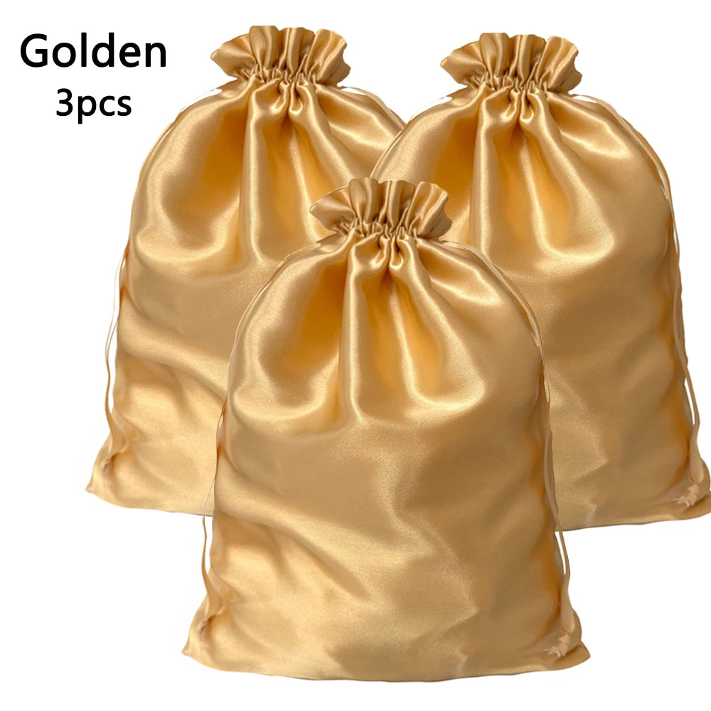 1/3Pcs Satin Drawstring Care Bag Custom Wigs Storage Dust Proof Packaging Pouch Purple Reusable Sack Handbag Shoes Travel Bag