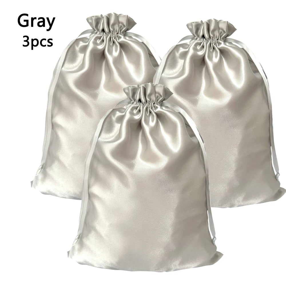 1/3Pcs Satin Drawstring Care Bag Custom Wigs Storage Dust Proof Packaging Pouch Purple Reusable Sack Handbag Shoes Travel Bag