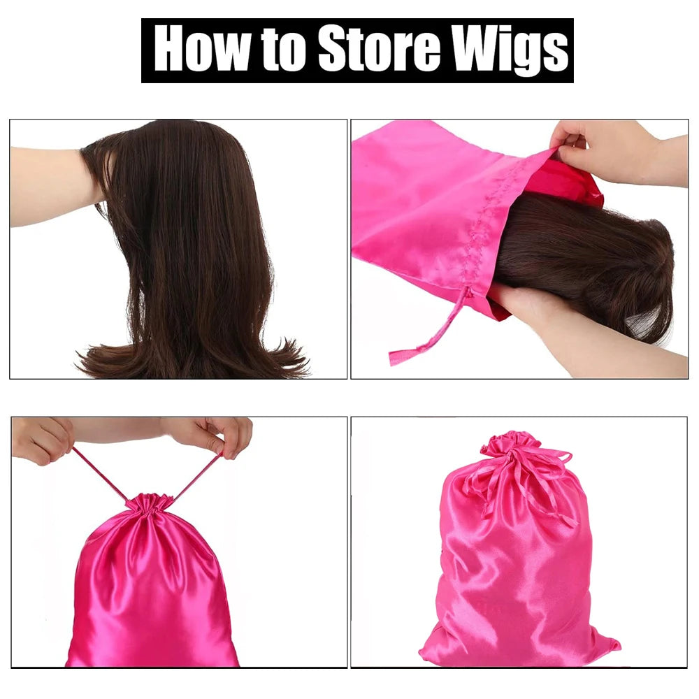 1/3Pcs Satin Drawstring Care Bag Custom Wigs Storage Dust Proof Packaging Pouch Purple Reusable Sack Handbag Shoes Travel Bag